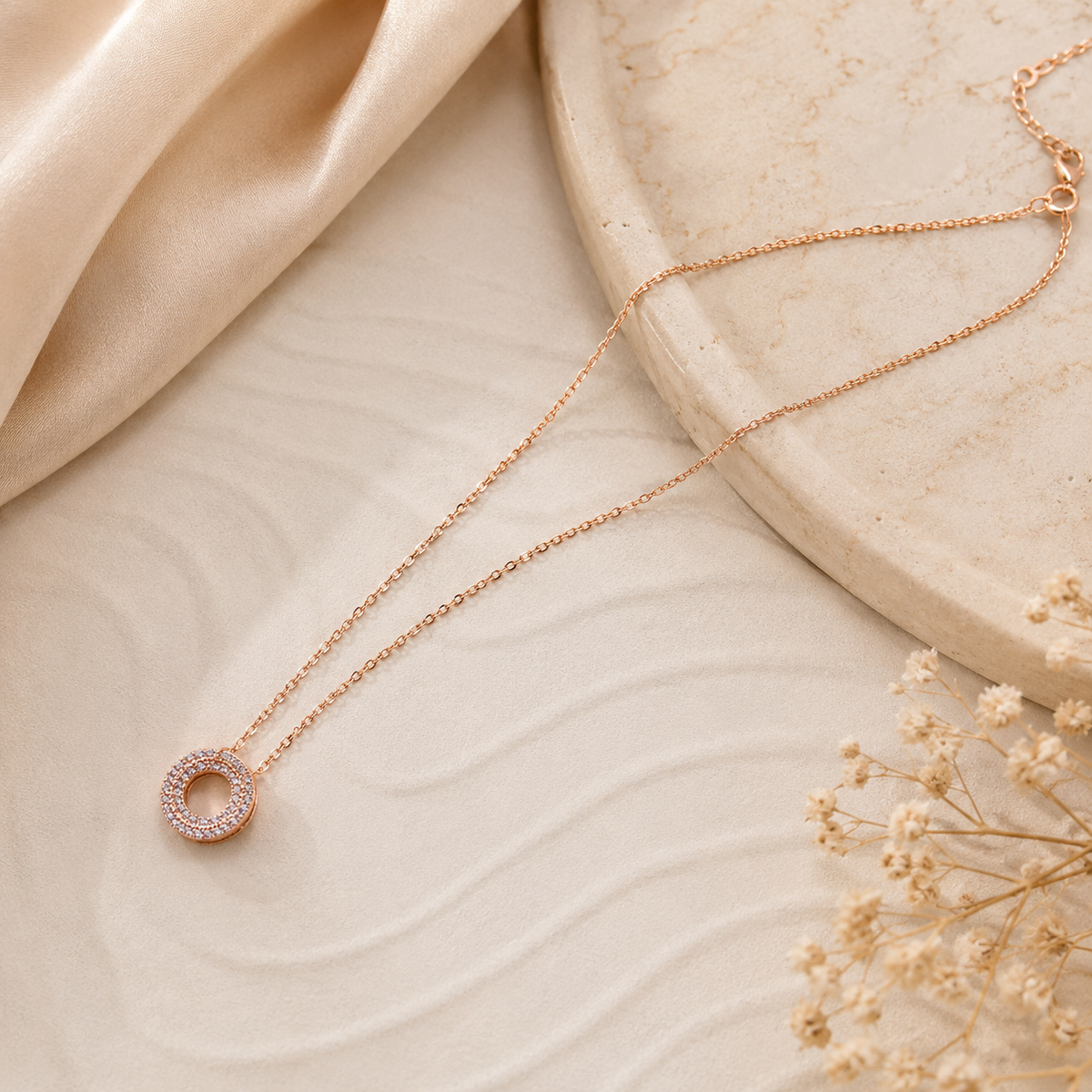 Rose Gold Circular Crystal Pendant Necklace