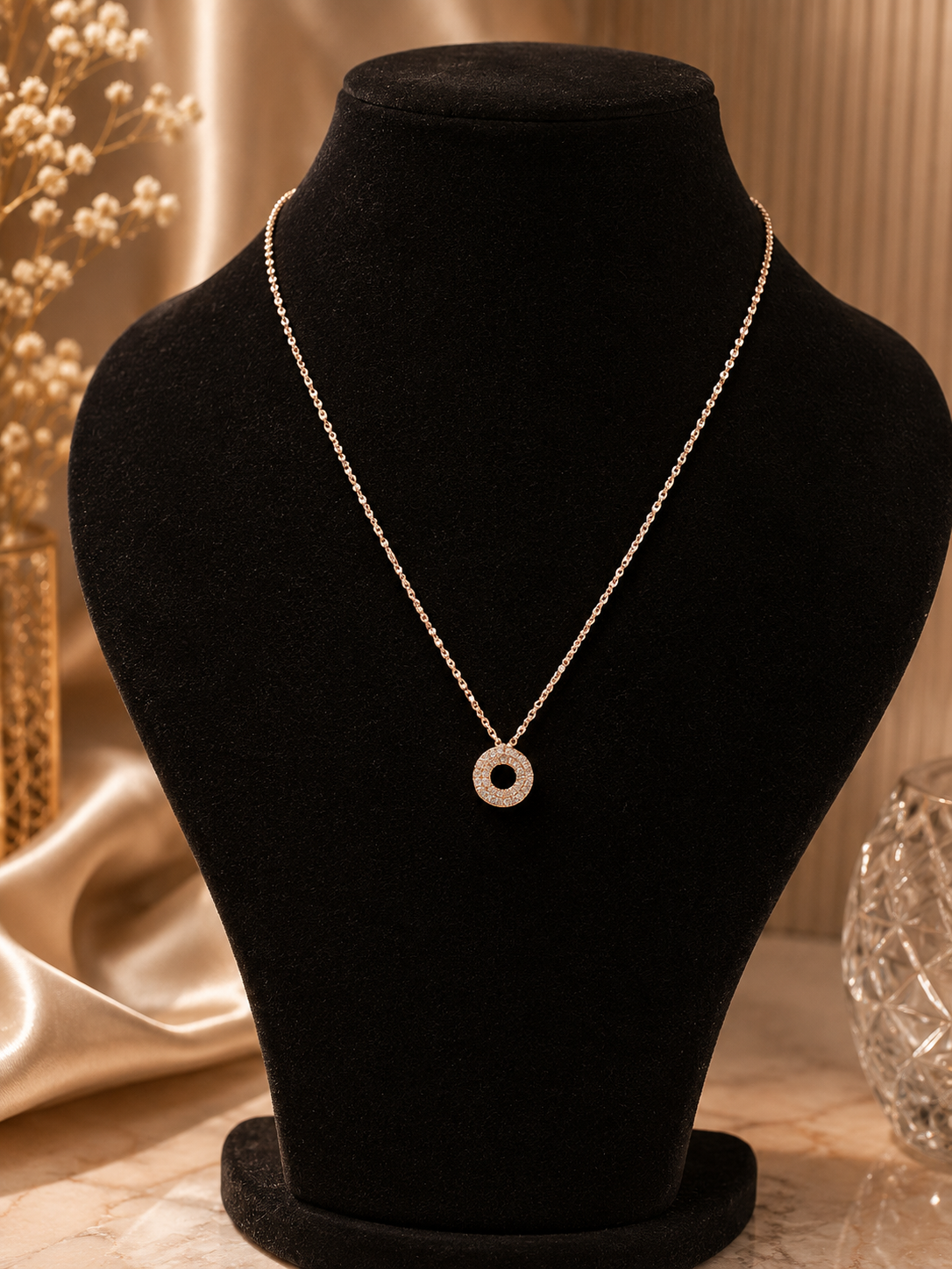 Rose Gold Circular Crystal Pendant Necklace