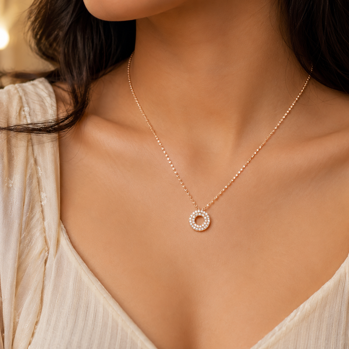 Rose Gold Circular Crystal Pendant Necklace