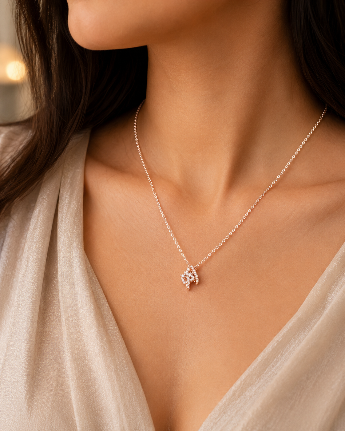 Rose Gold Crystal Geometric Pendant Necklace