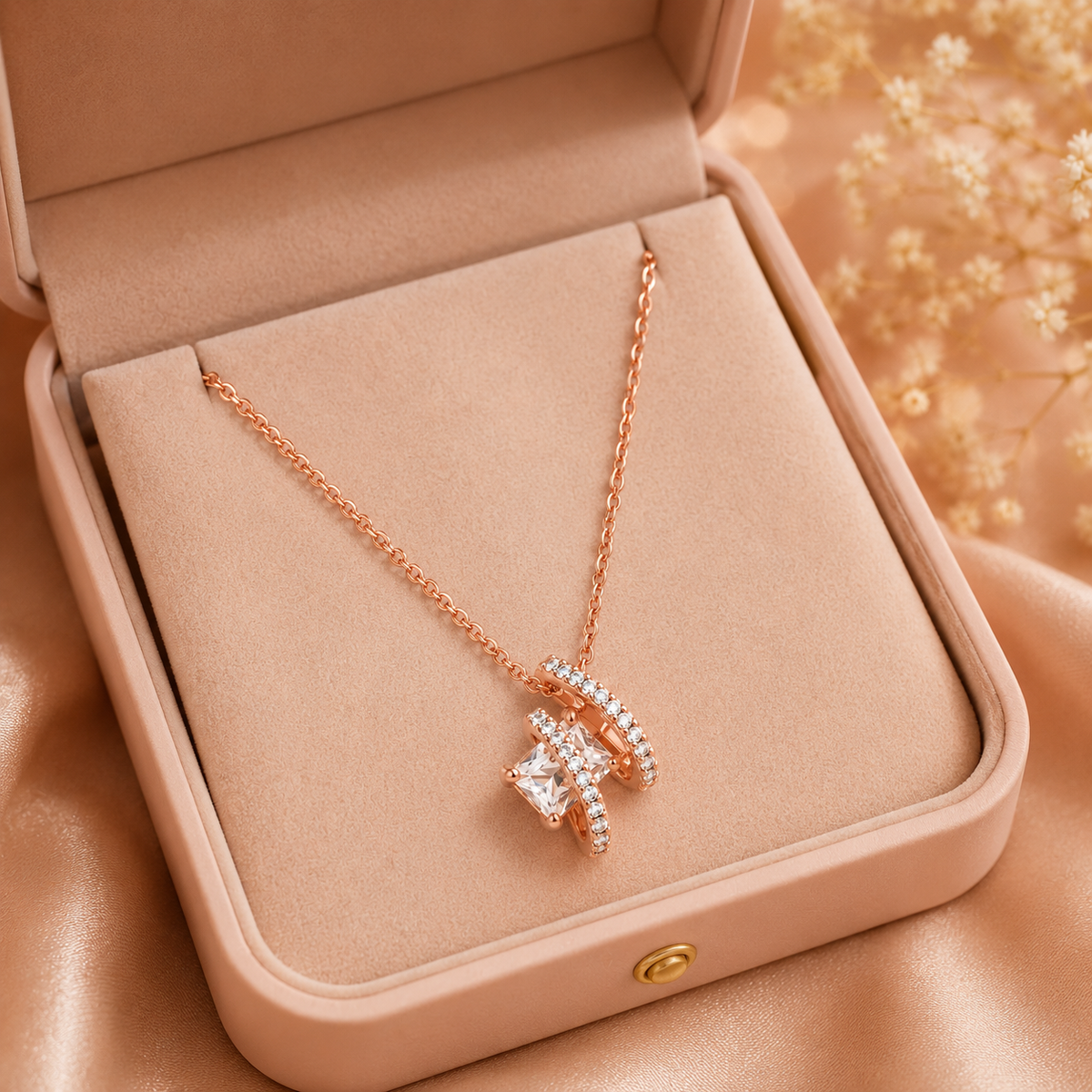 Rose Gold Crystal Geometric Pendant Necklace
