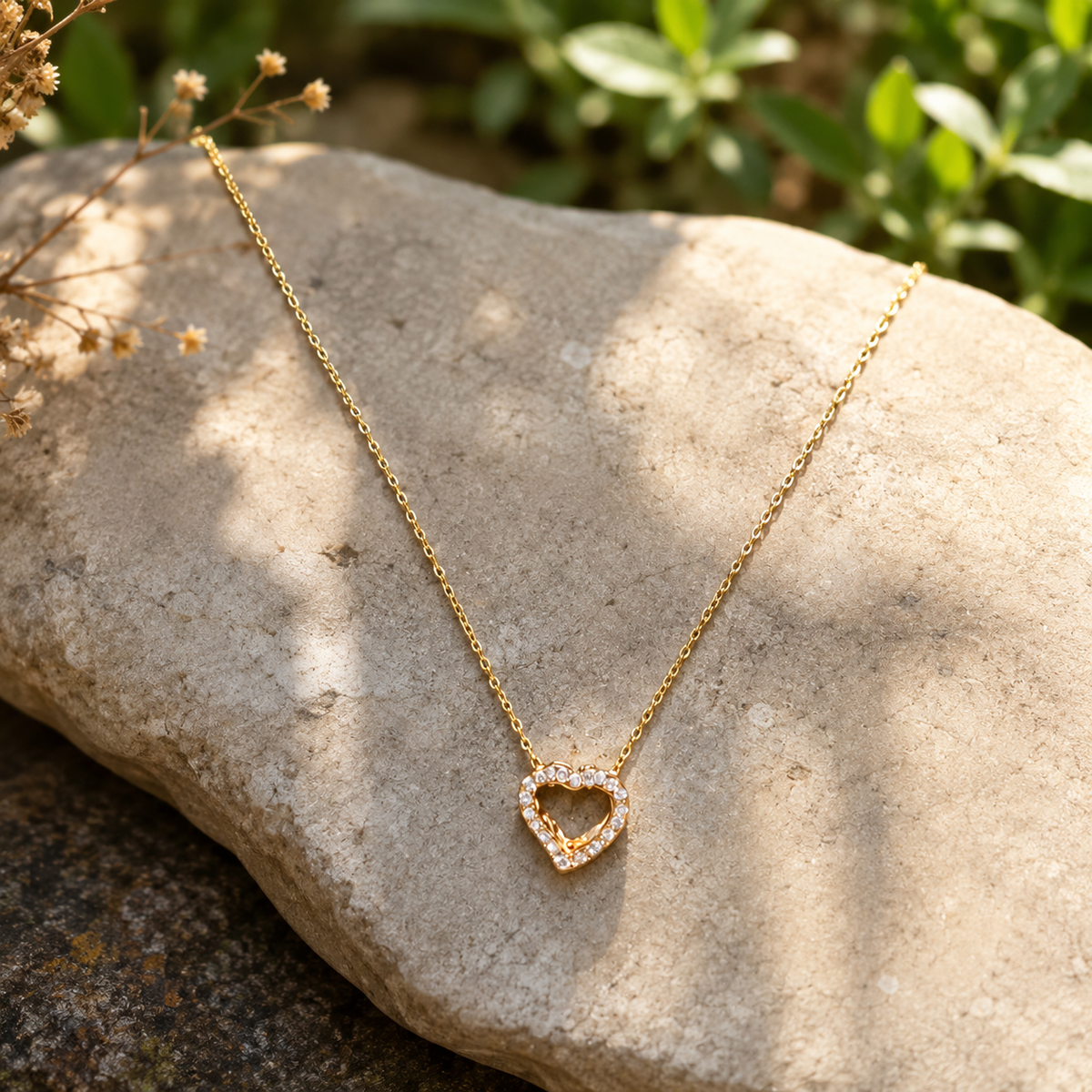 18K Gold Plated Heart Crystal Pendant Necklace