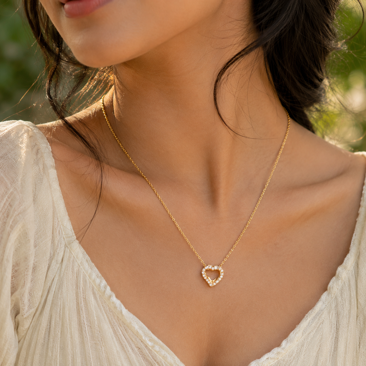 18K Gold Plated Heart Crystal Pendant Necklace
