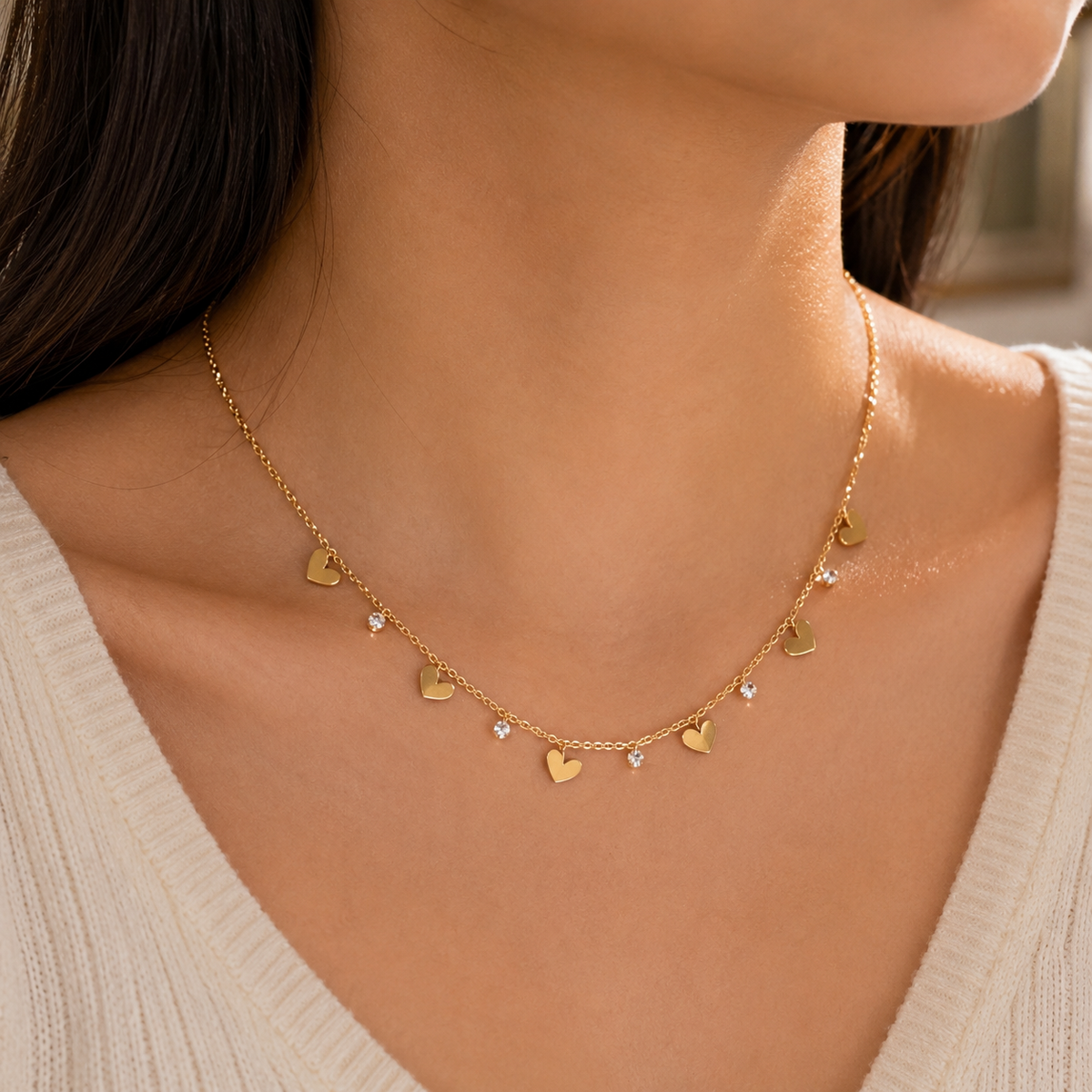 Heart Charm Gold Plated Chain Necklace