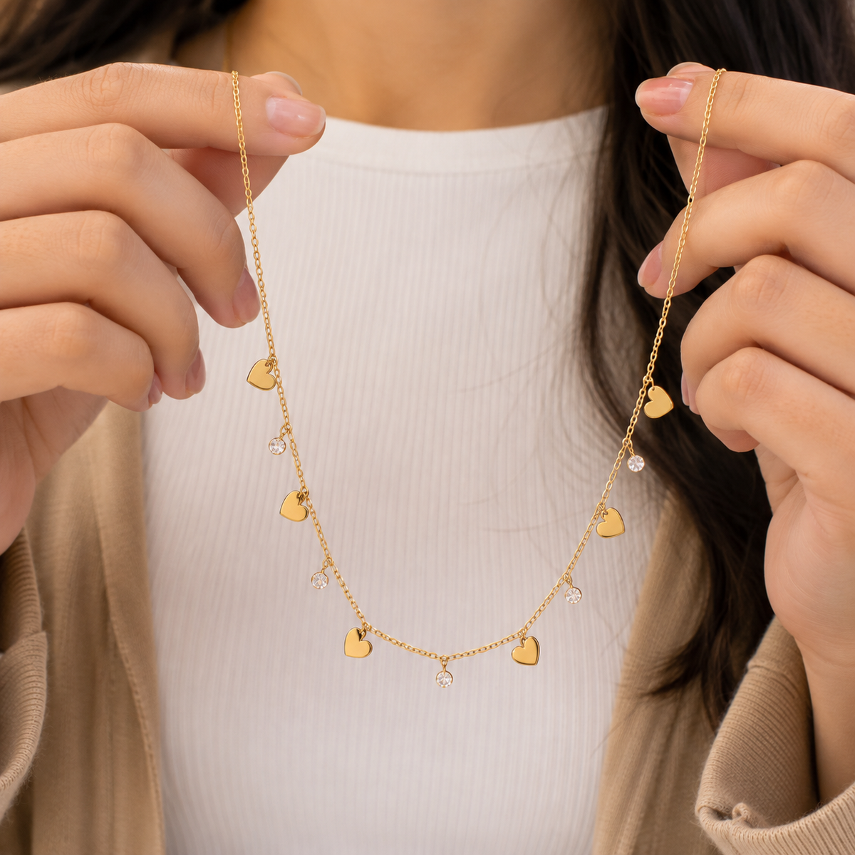 Heart Charm Gold Plated Chain Necklace
