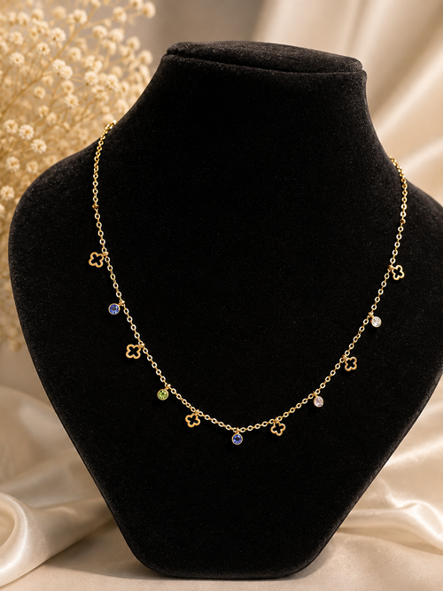 18K Gold Plated Clover Charm Multicolor Crystal Necklace