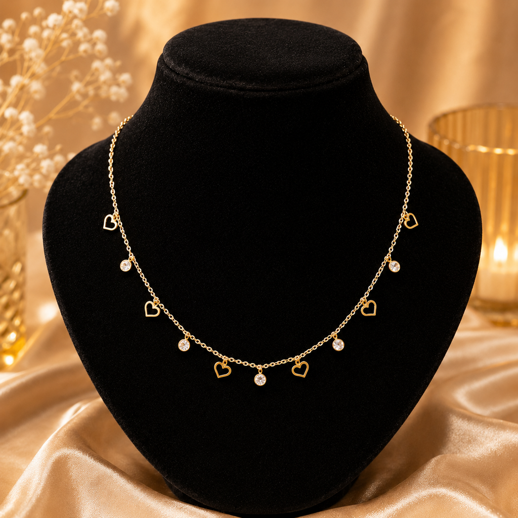 18K Gold Plated Heart Charm Crystal Necklace
