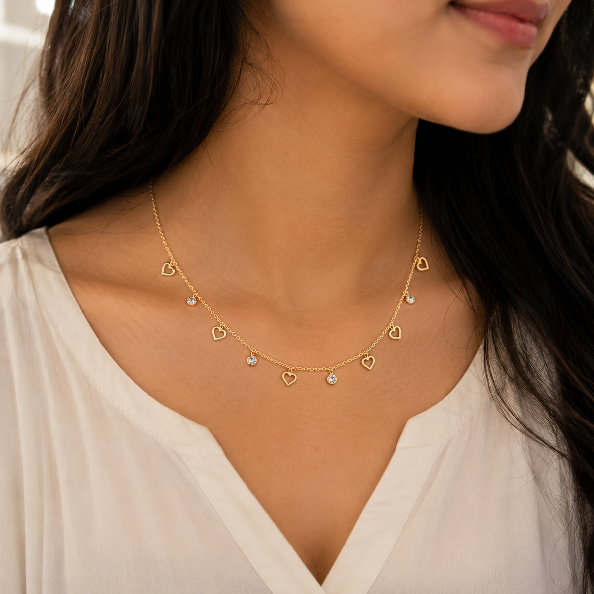 18K Gold Plated Heart Charm Crystal Necklace