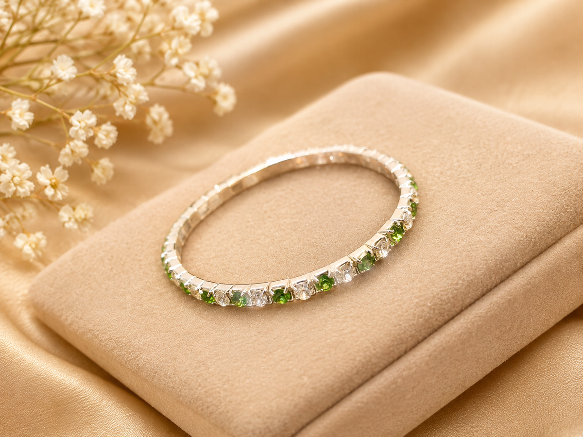 Green Stone Tennis Bracelet – Silver Finish