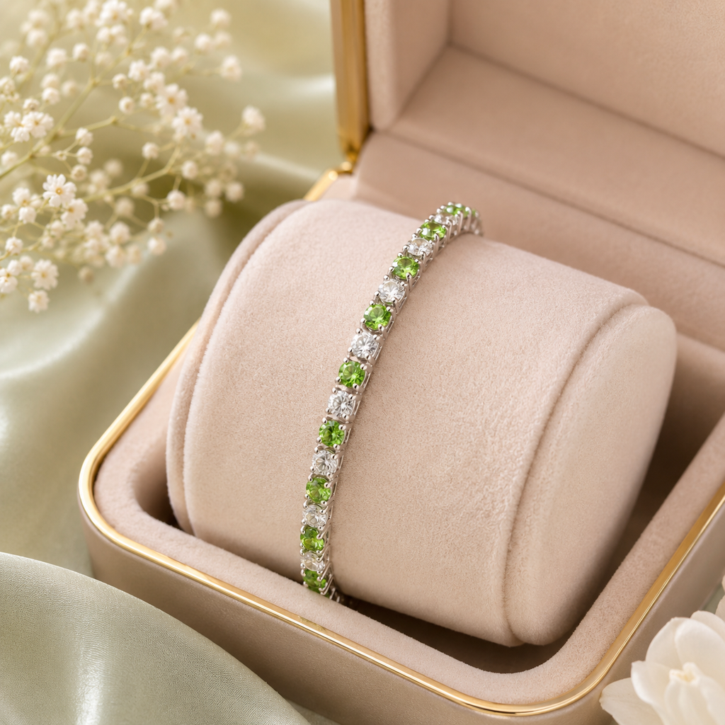 Green Stone Tennis Bracelet – Silver Finish