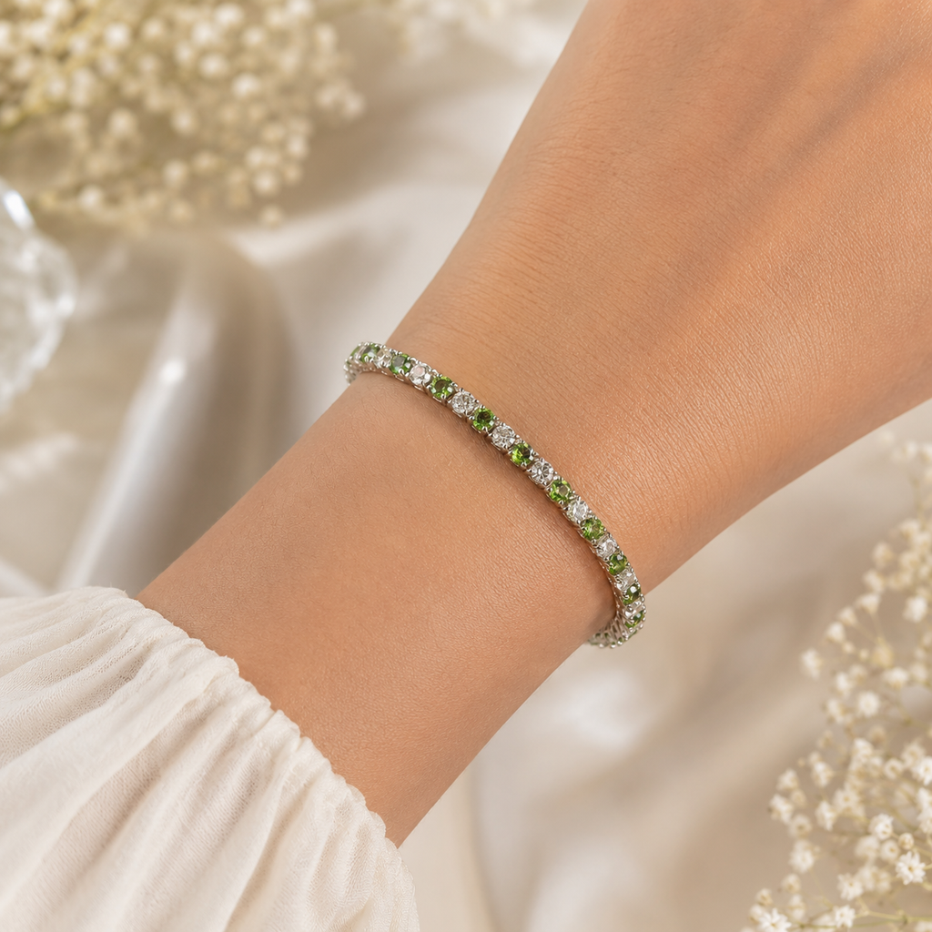 Green Stone Tennis Bracelet – Silver Finish