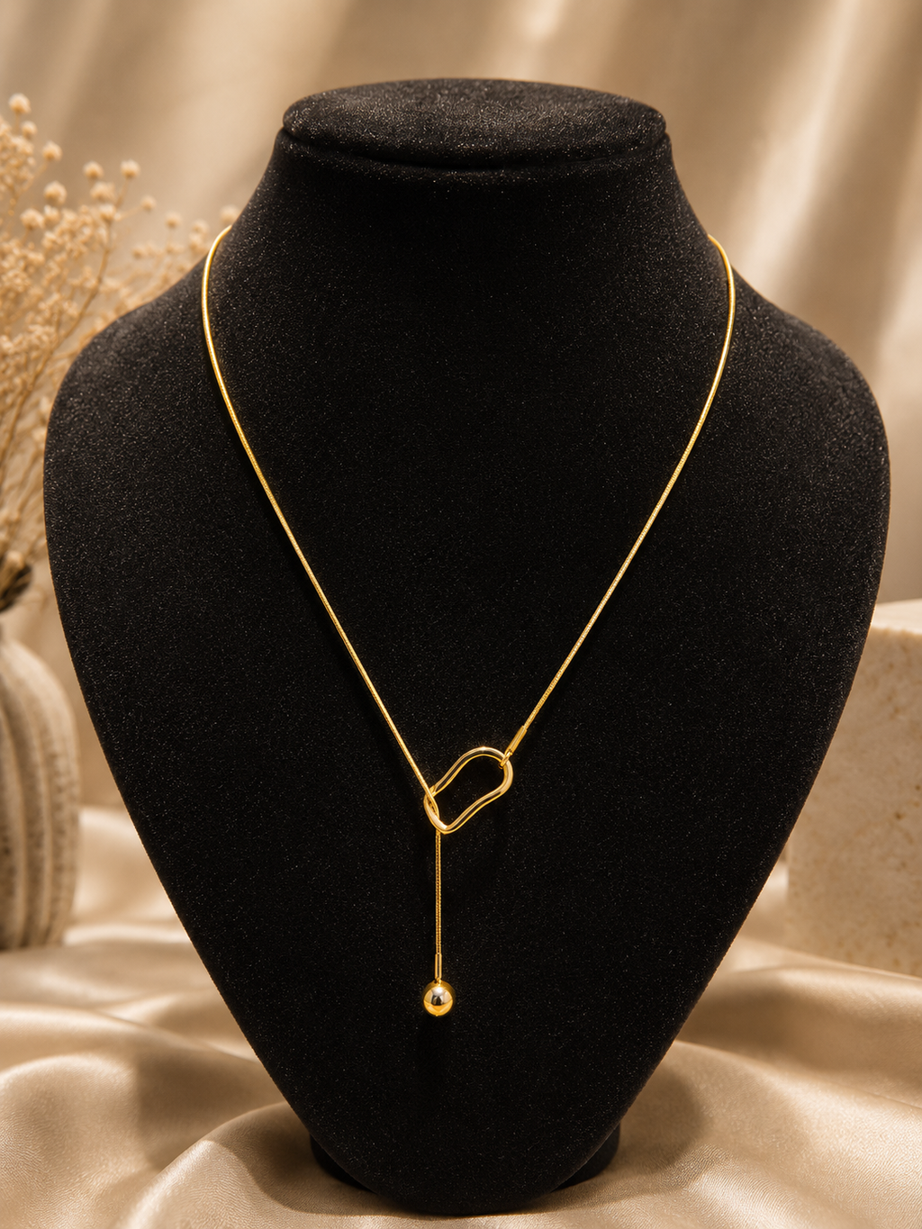 18K Gold Plated Heart Drop Lariat Necklace