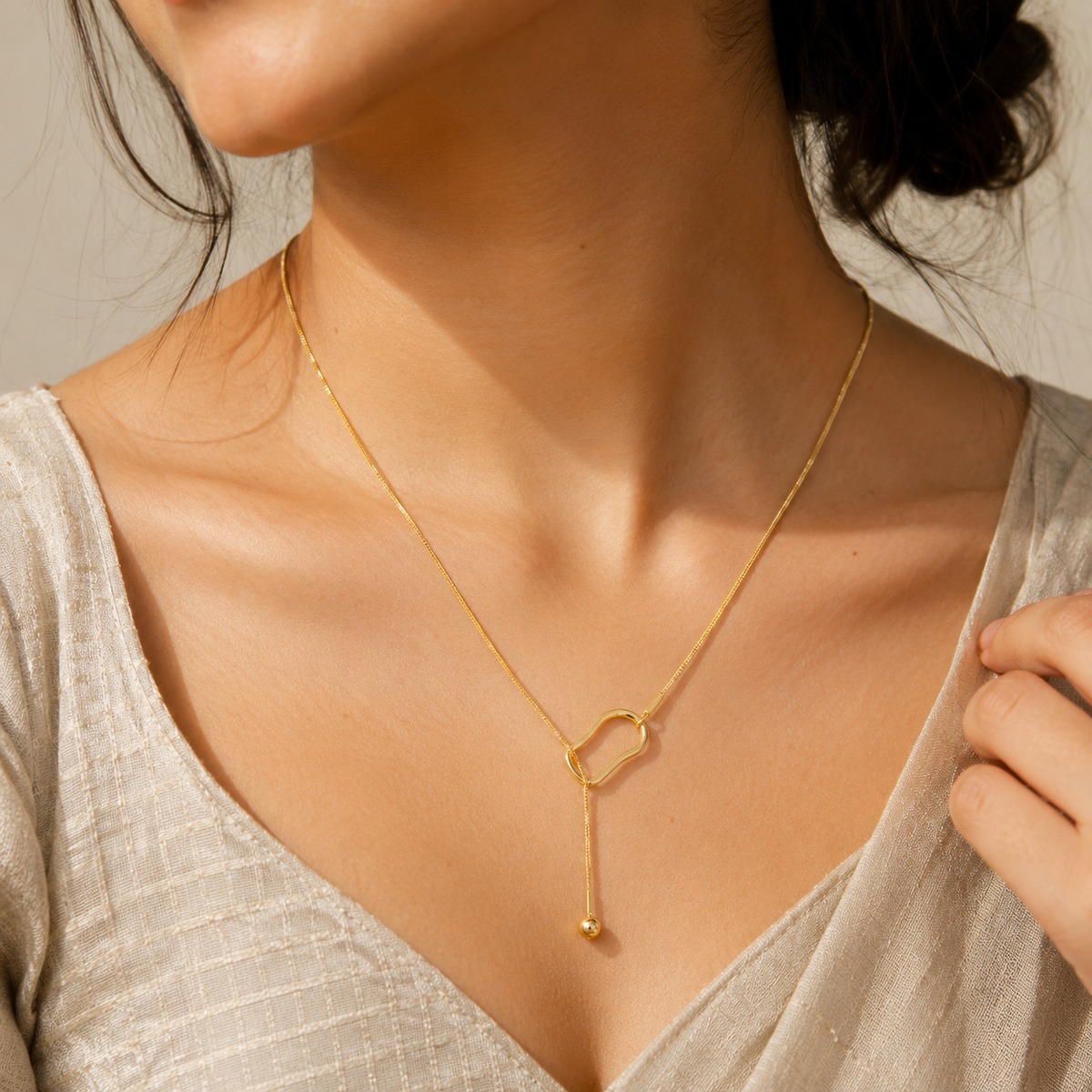 18K Gold Plated Heart Drop Lariat Necklace