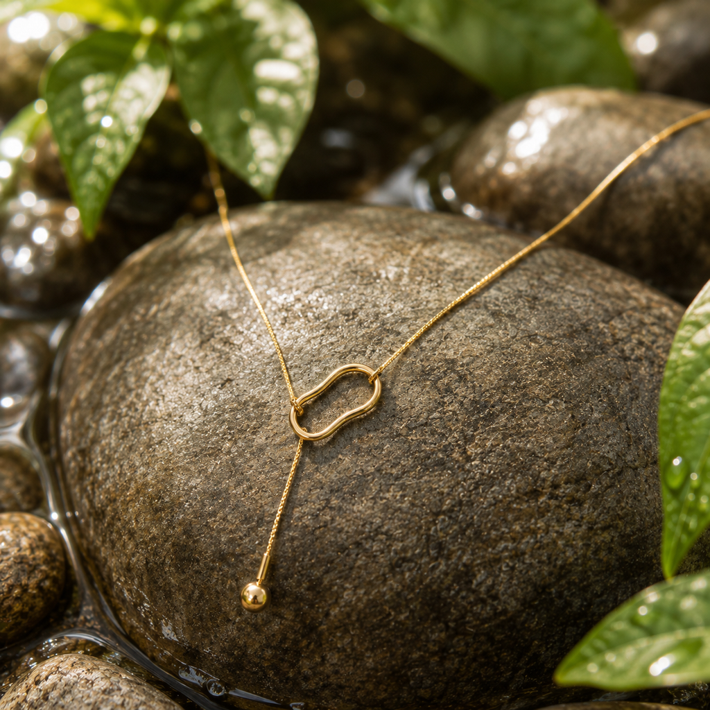18K Gold Plated Heart Drop Lariat Necklace