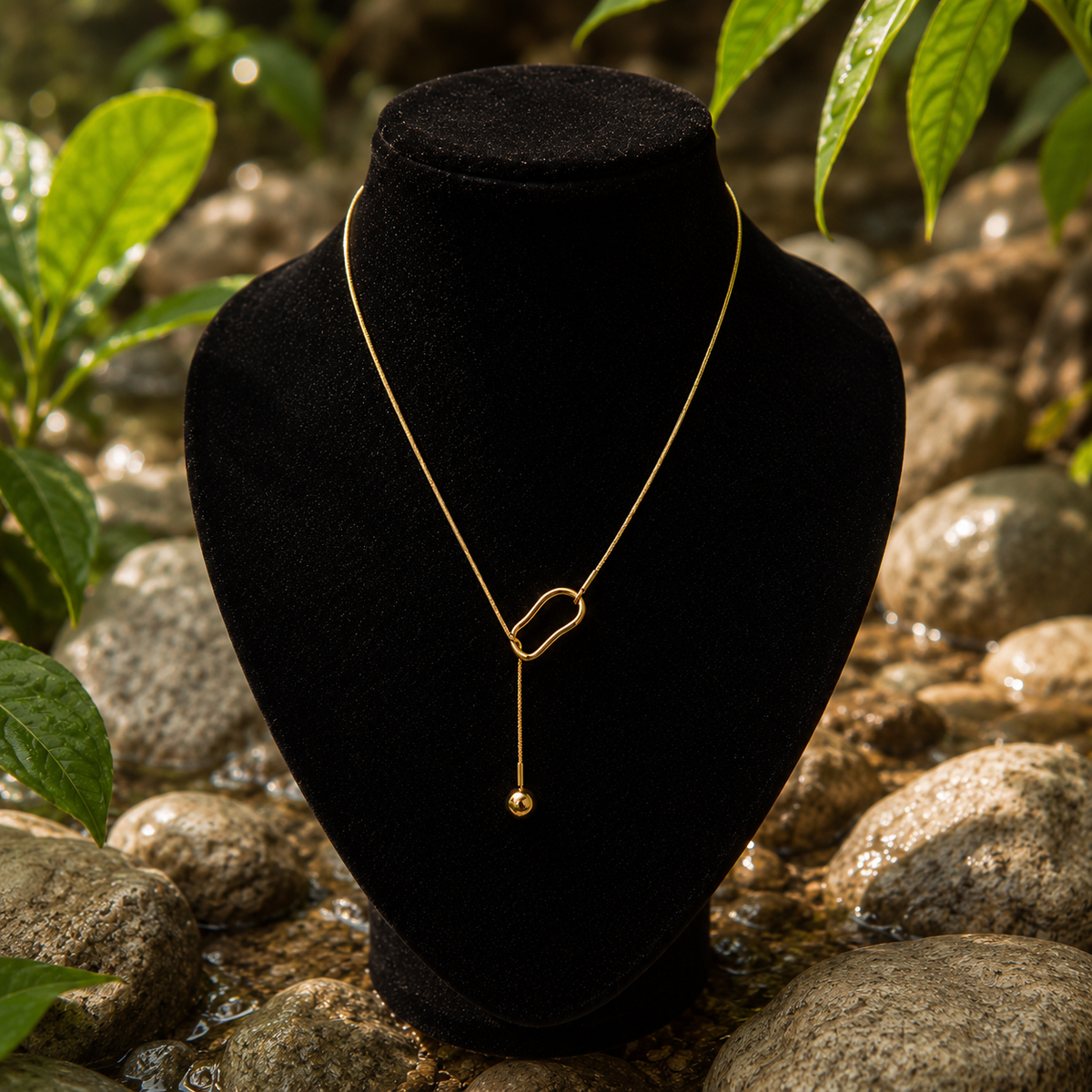 18K Gold Plated Heart Drop Lariat Necklace