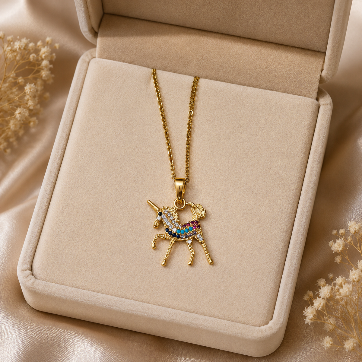18K Gold Plated Rainbow Unicorn Pendant Necklace
