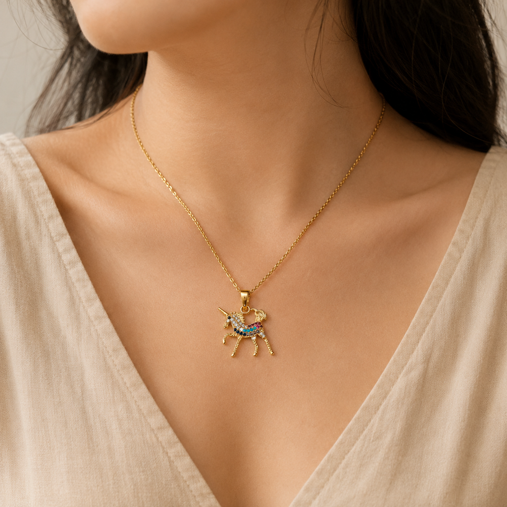 18K Gold Plated Rainbow Unicorn Pendant Necklace