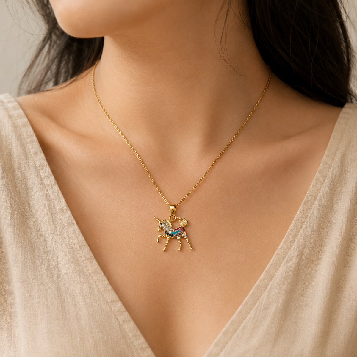 18K Gold Plated Rainbow Unicorn Pendant Necklace