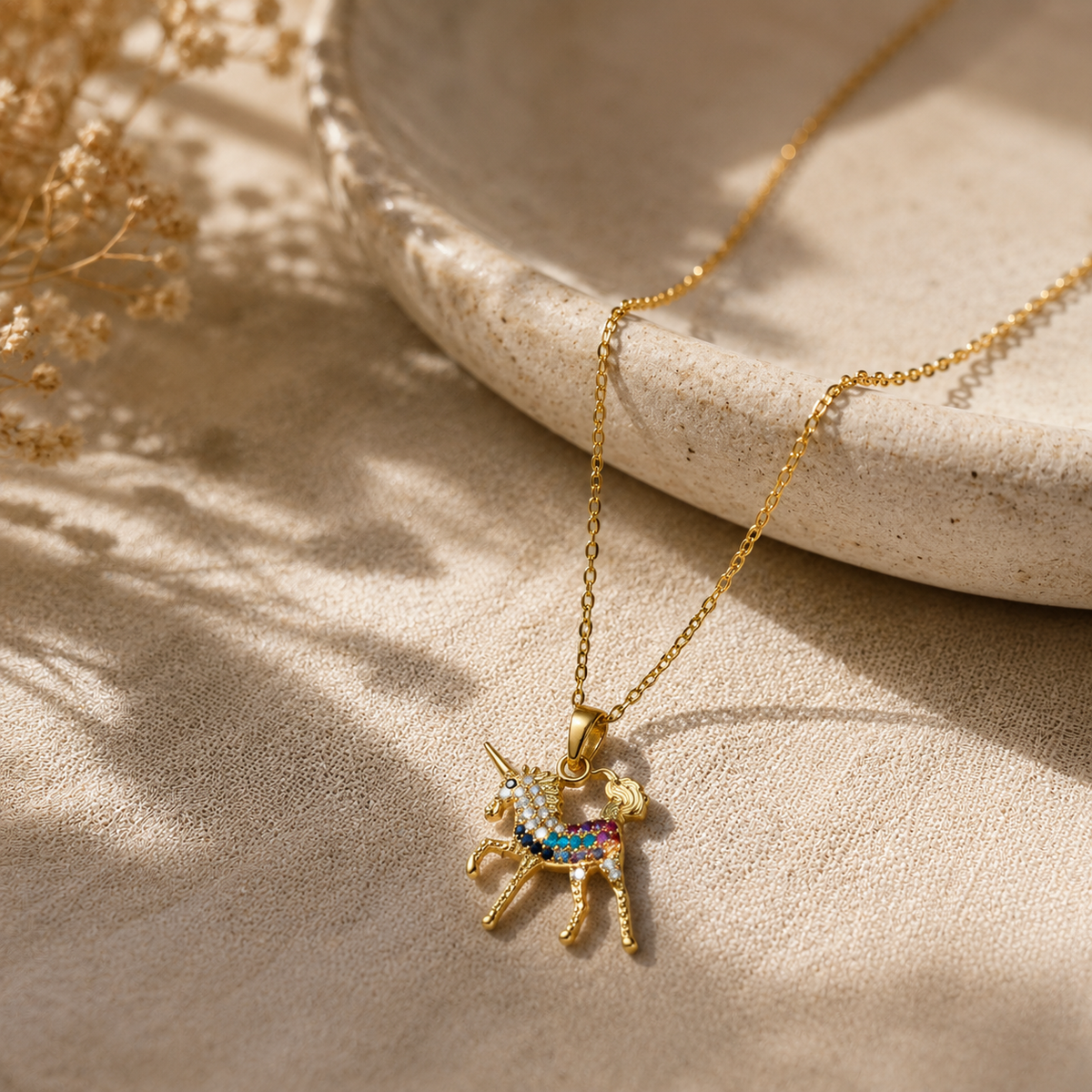 18K Gold Plated Rainbow Unicorn Pendant Necklace