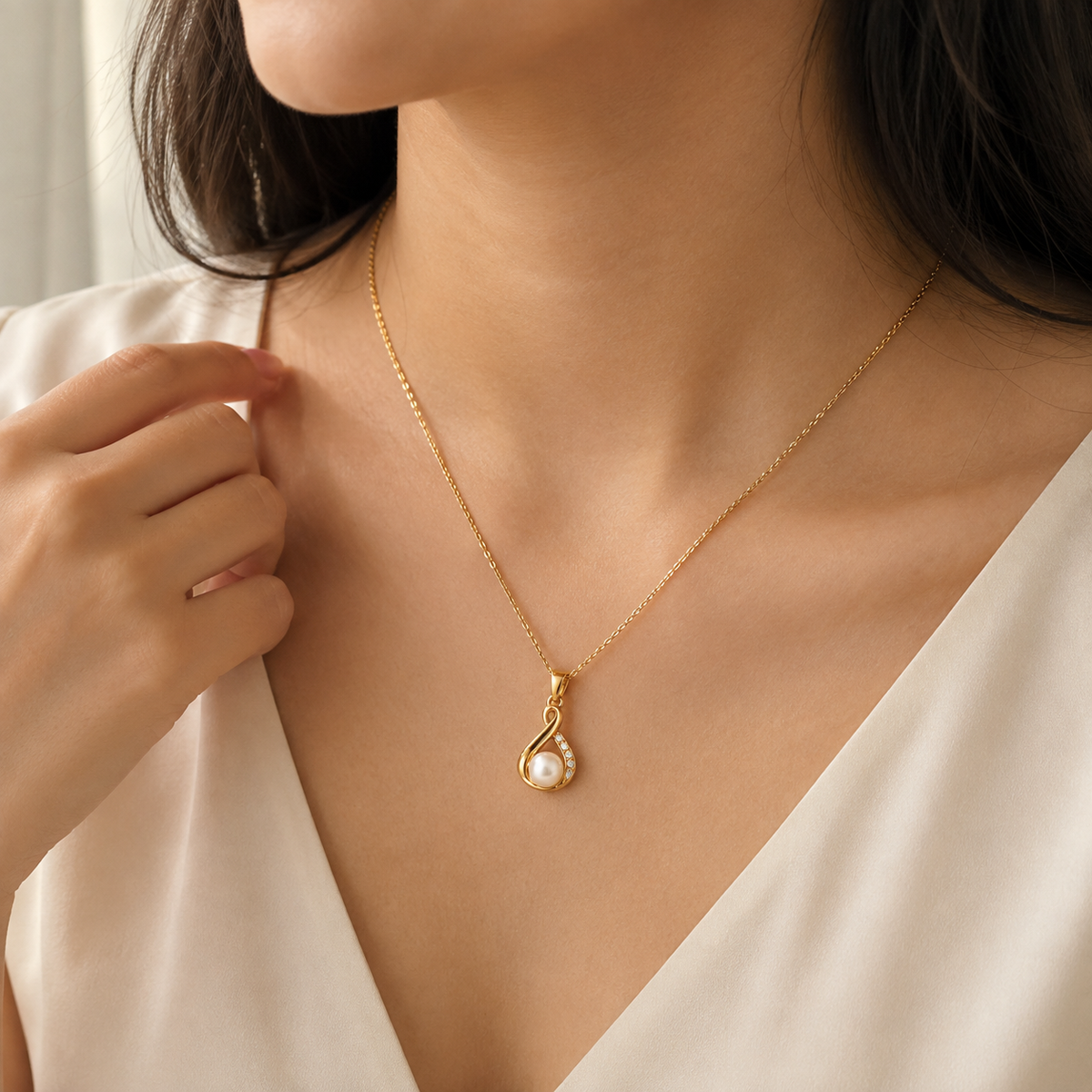 18K Gold Plated Pearl Drop Pendant Necklace