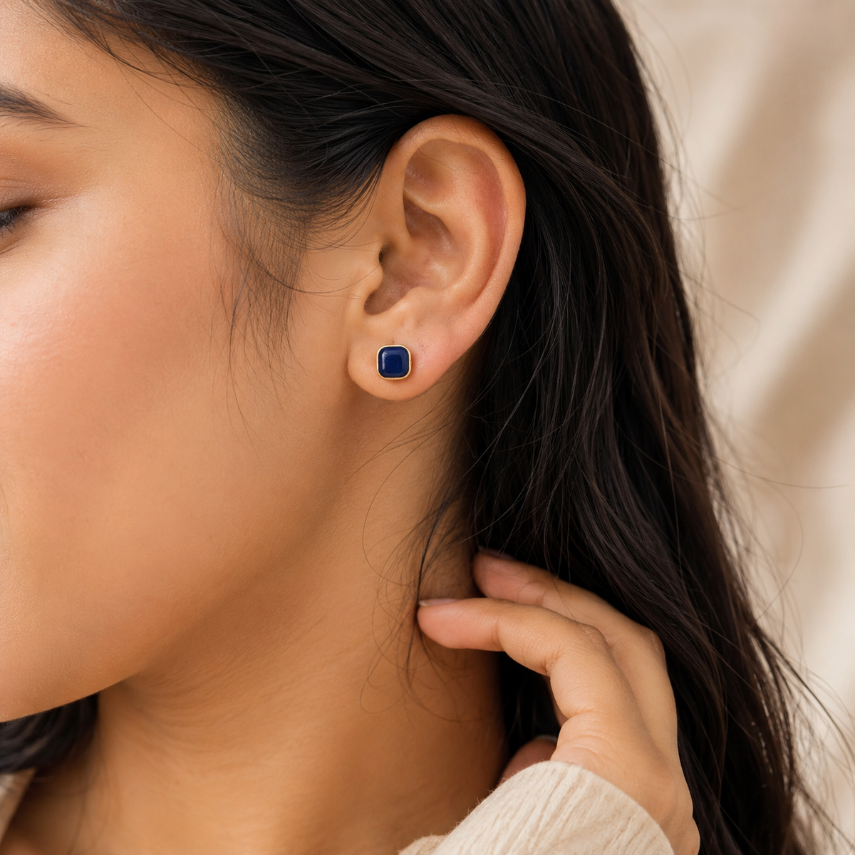 18K Gold Plated Navy Blue Square Stud Earrings