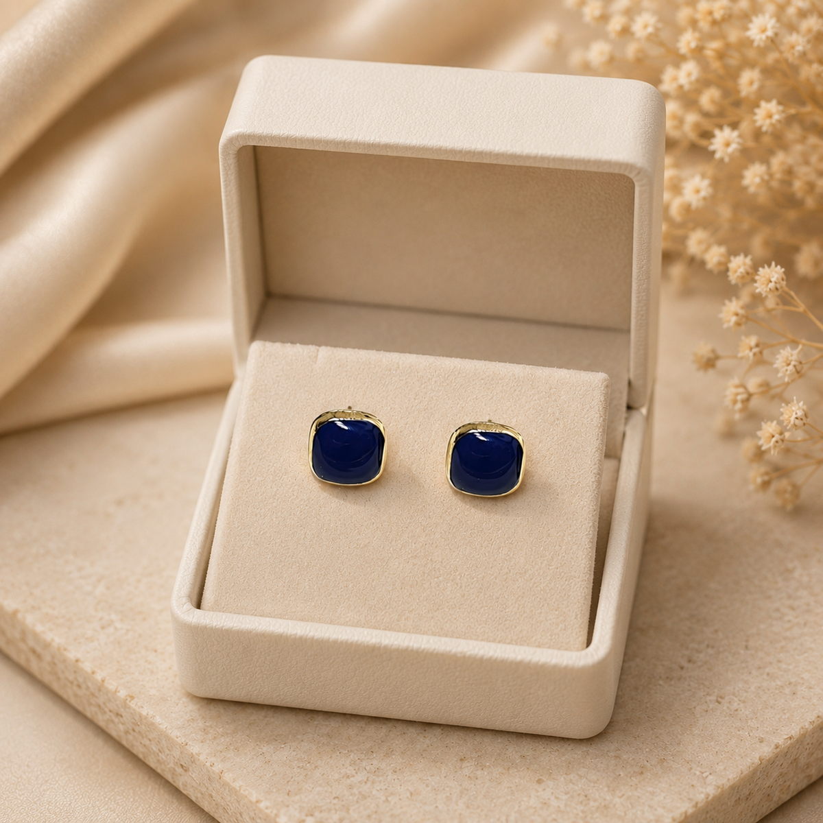 18K Gold Plated Navy Blue Square Stud Earrings