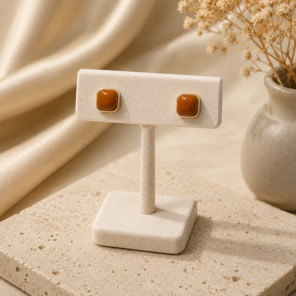 18K Gold Plated Orange Square Stud Earrings
