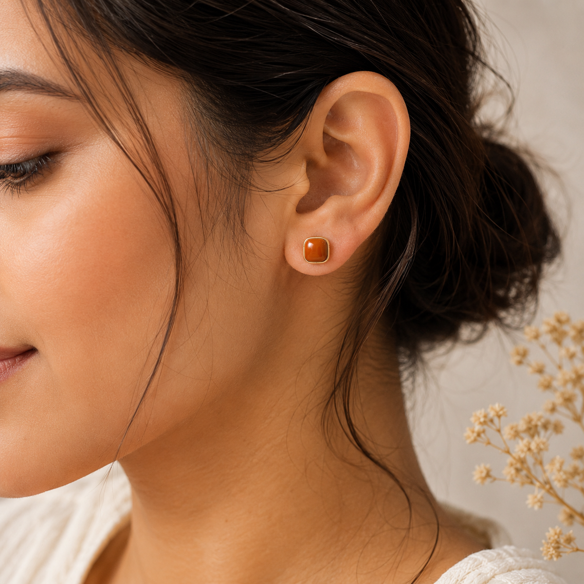18K Gold Plated Orange Square Stud Earrings