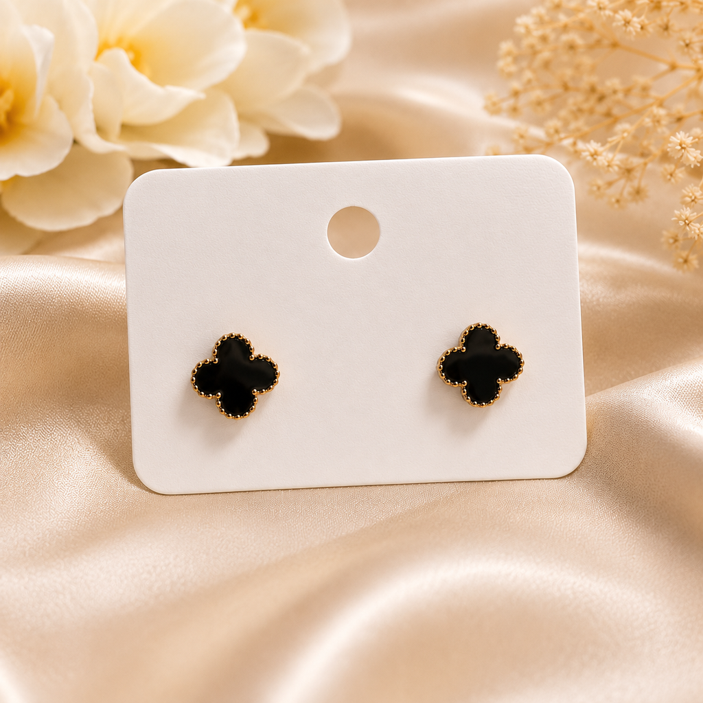 18K Gold Plated Black Clover Stud Earrings