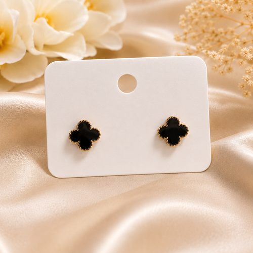 18K Gold Plated Black Clover Stud Earrings