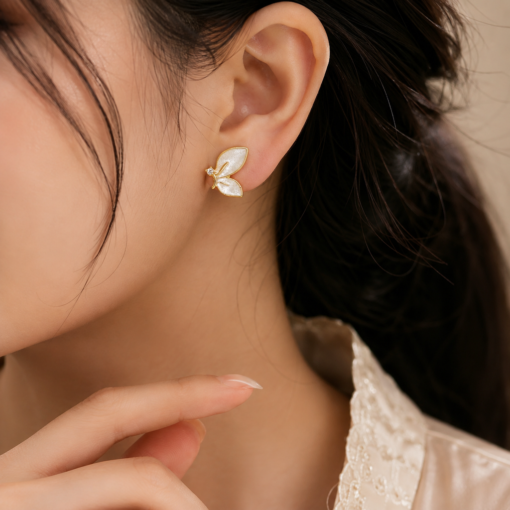 18K Gold Plated Butterfly Stud Earrings