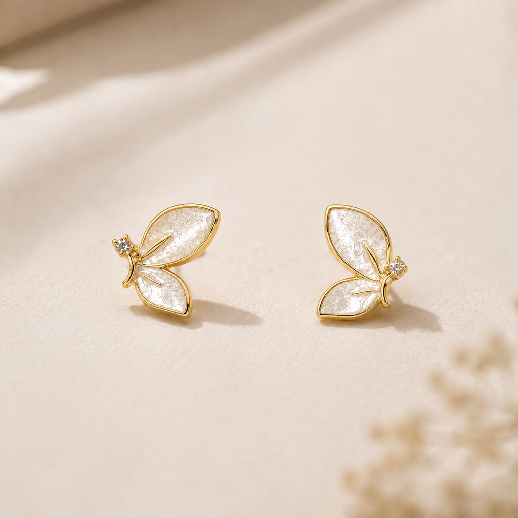 18K Gold Plated Butterfly Stud Earrings