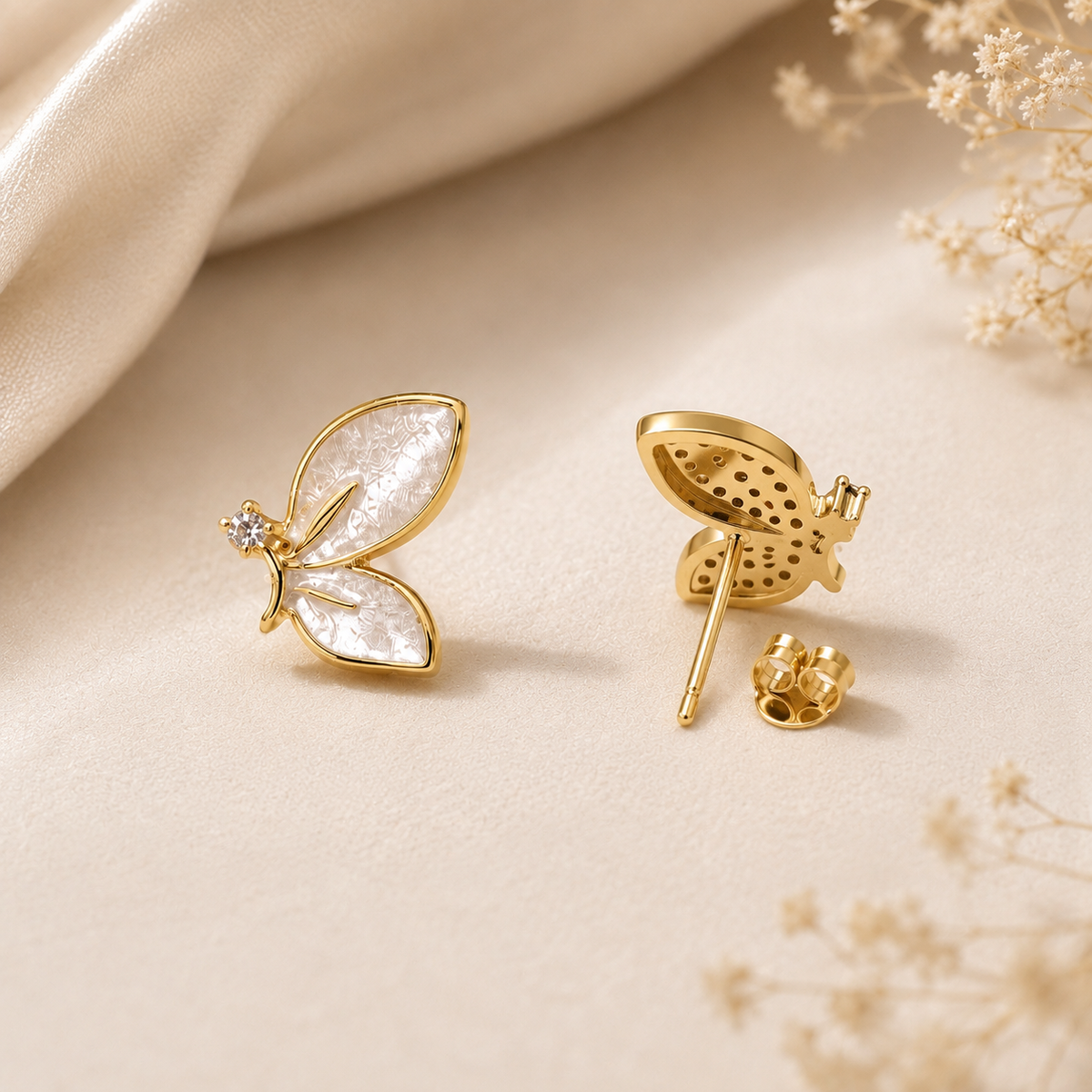 18K Gold Plated Butterfly Stud Earrings