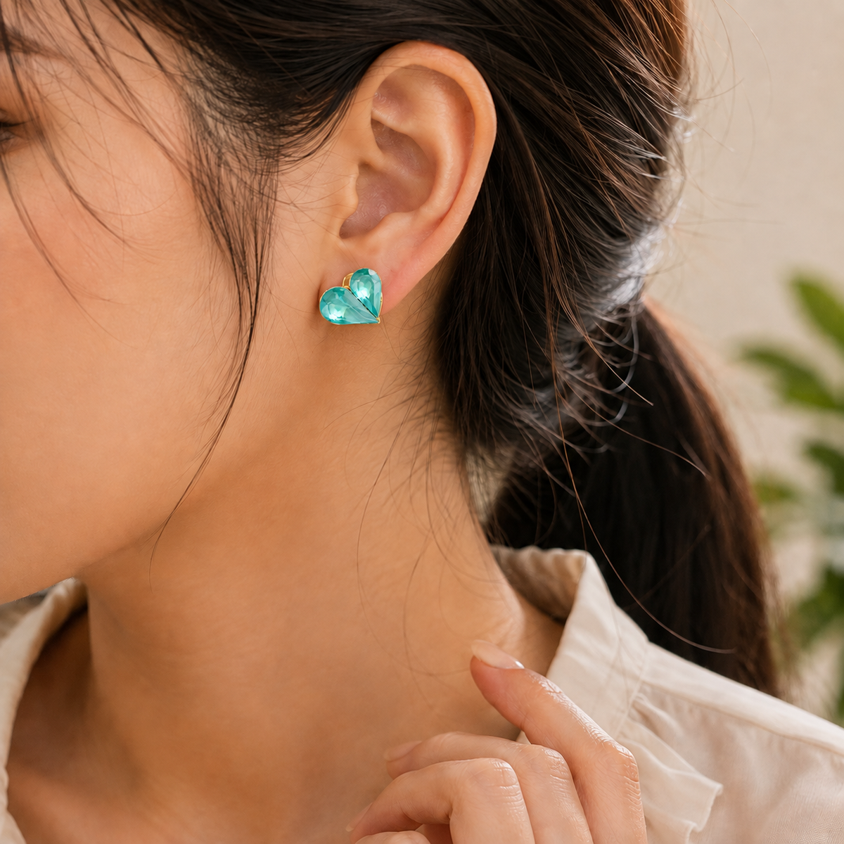 Aqua Heart Stud Earrings – Crystal Finish