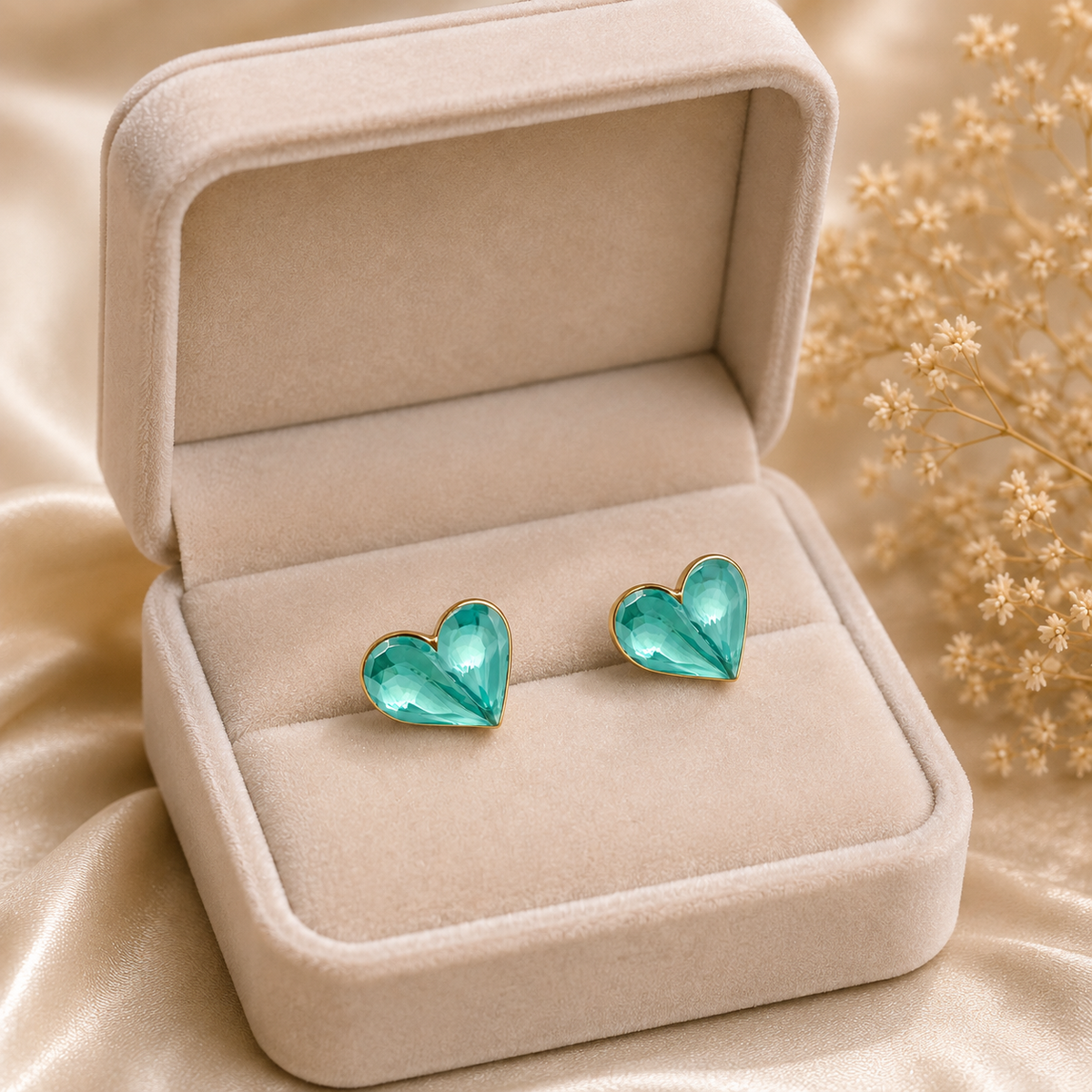 Aqua Heart Stud Earrings – Crystal Finish