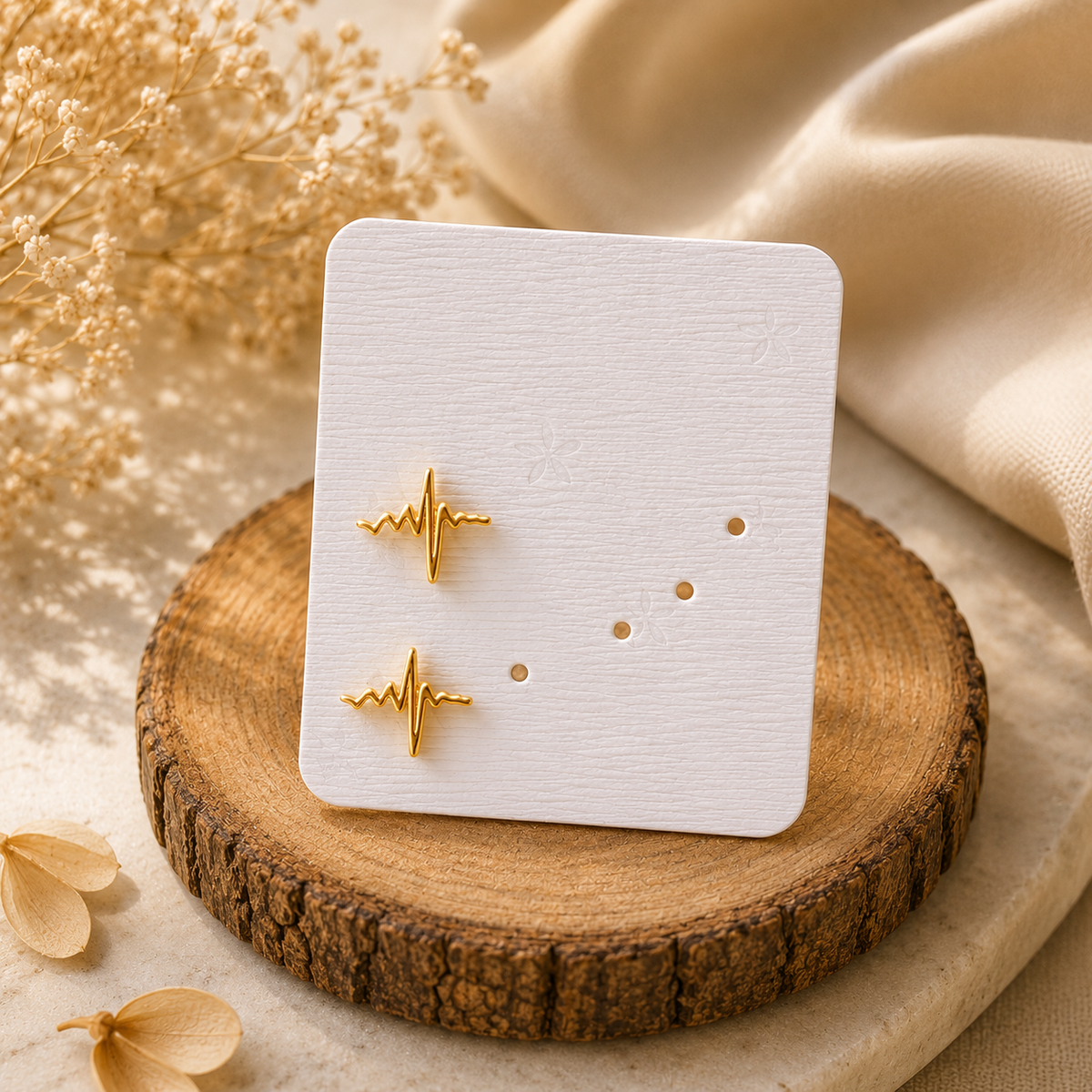 18K Gold Plated Heartbeat & Crystal Stud Earrings Set