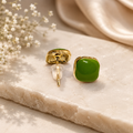 18K Gold Plated Green Square Stud Earrings