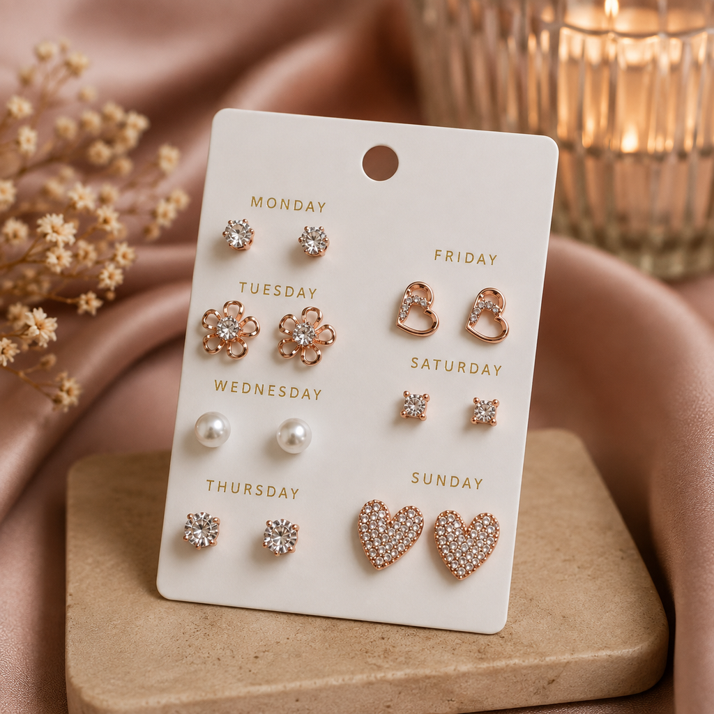18K Rose Gold Plated 7 Days Earrings Set for Women