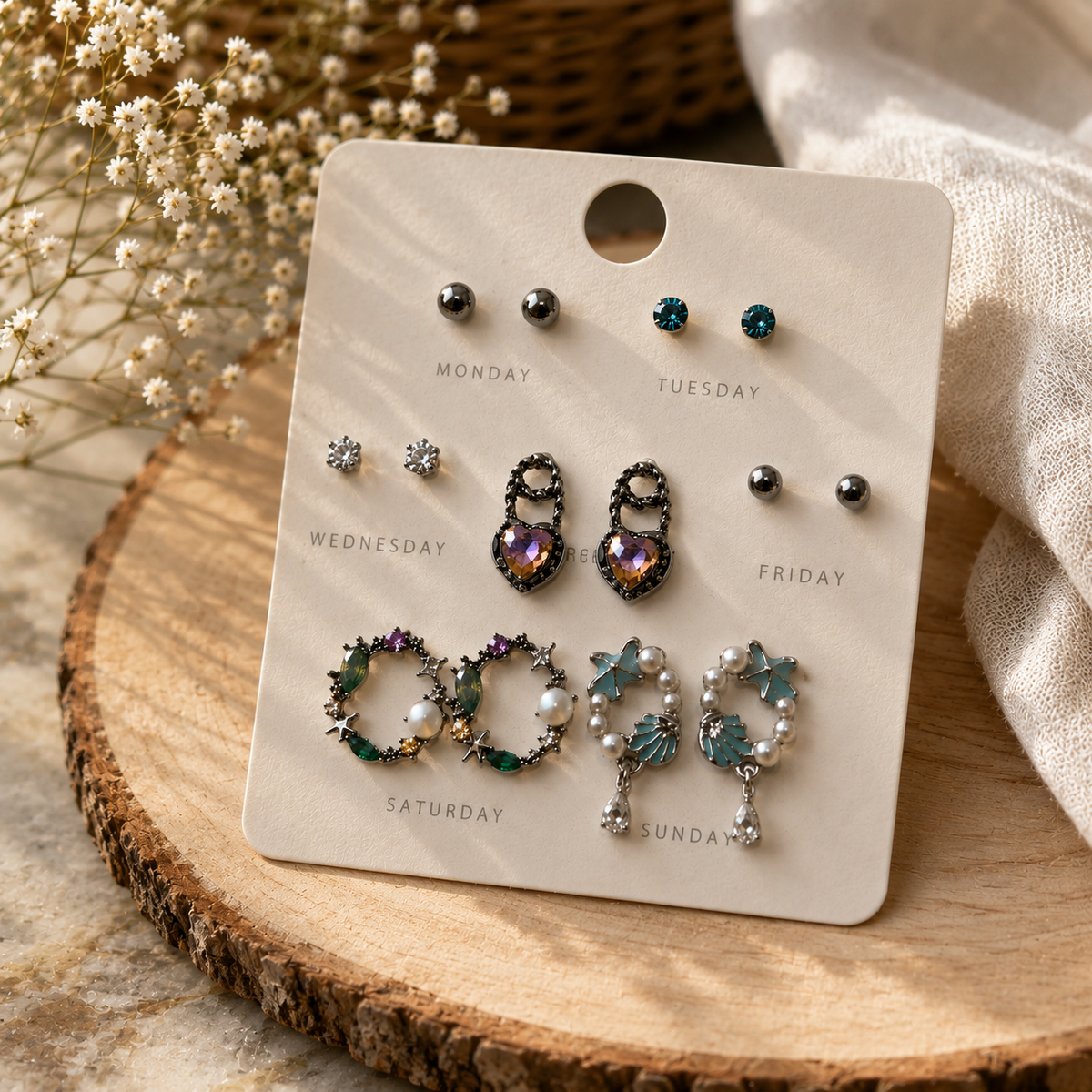 7 Days Black & Multicolor Earrings Set for Women