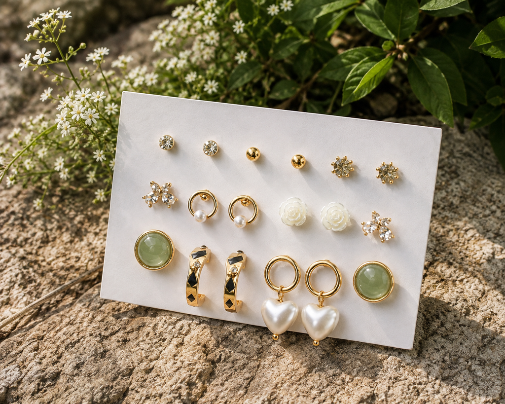 18K Gold Plated Multi-Design Earrings Set