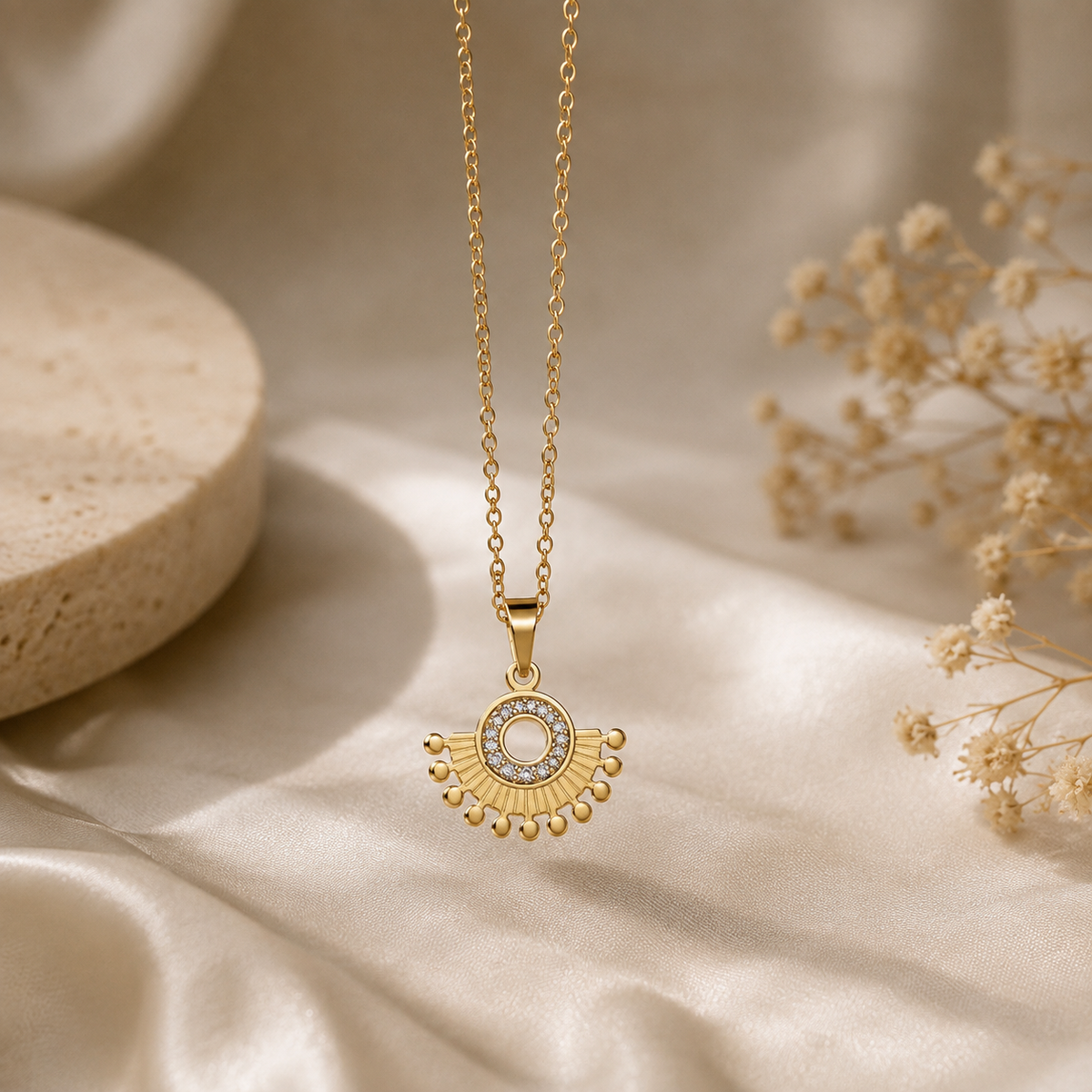 18K Gold Plated Sunburst Pendant Necklace