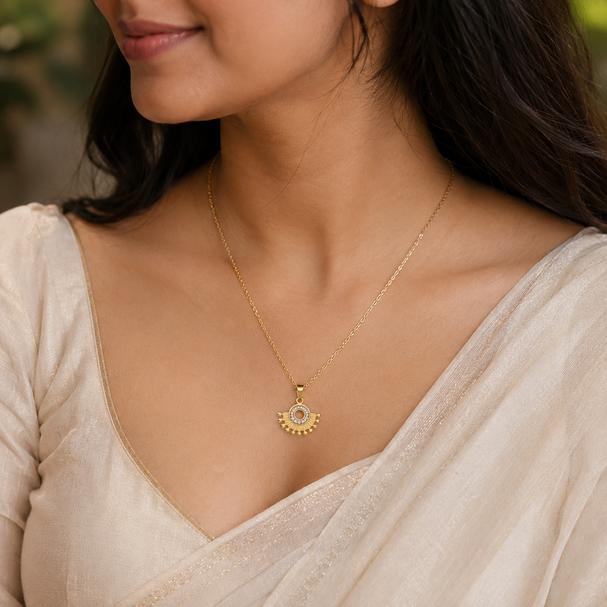 18K Gold Plated Sunburst Pendant Necklace