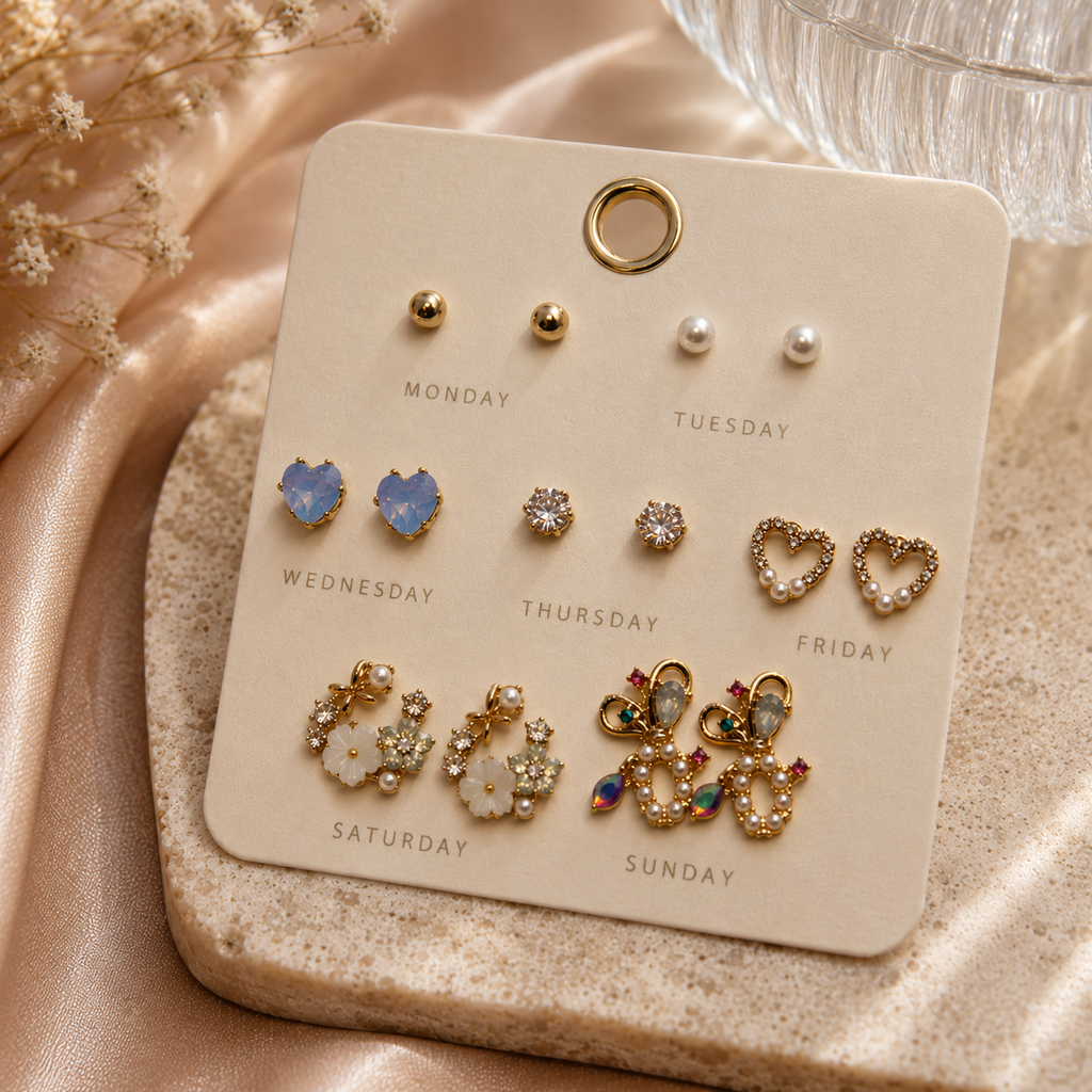 18K Gold Plated 7 Days Earrings Set for Women
