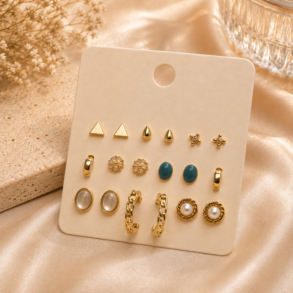 18K Gold Plated Earrings Set for Women – 10 Pair Fashion Jewellery Collection