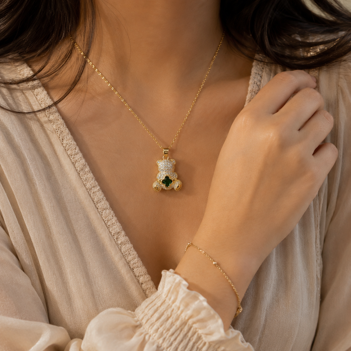 18K Gold Plated Teddy Bear Pendant Necklace