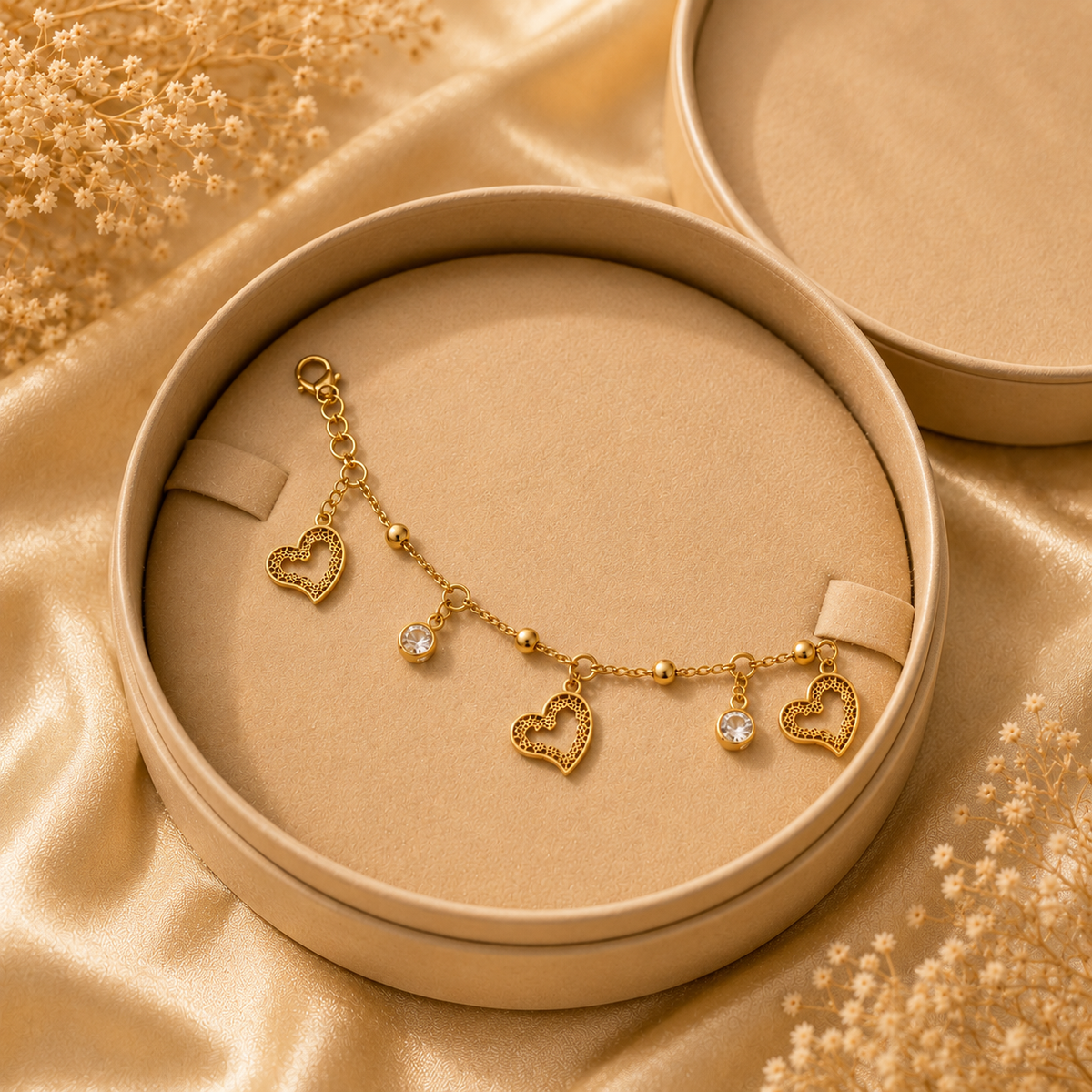 18K Gold Plated Heart Charm Chain Bracelet
