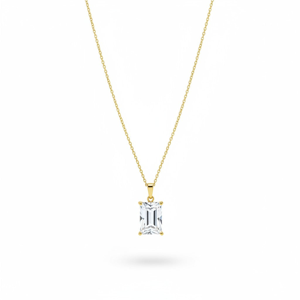 18K Gold Plated Crystal Rectangle Pendant Necklace