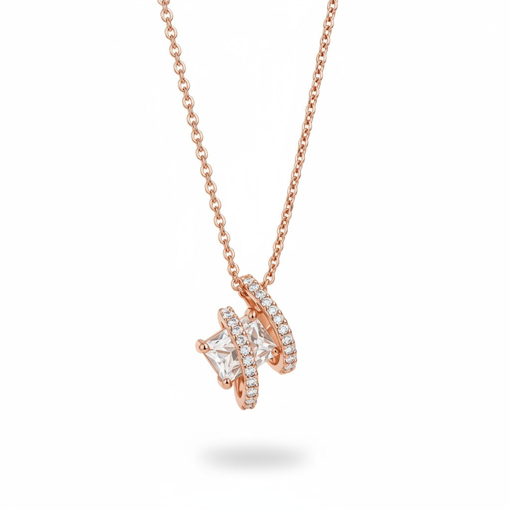 Rose Gold Crystal Geometric Pendant Necklace