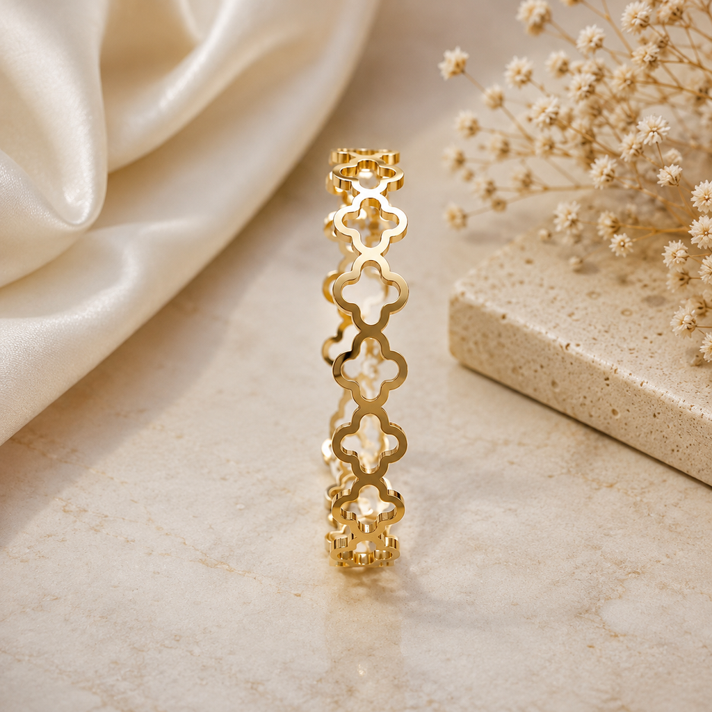 18K Gold Plated Floral Kada for Women