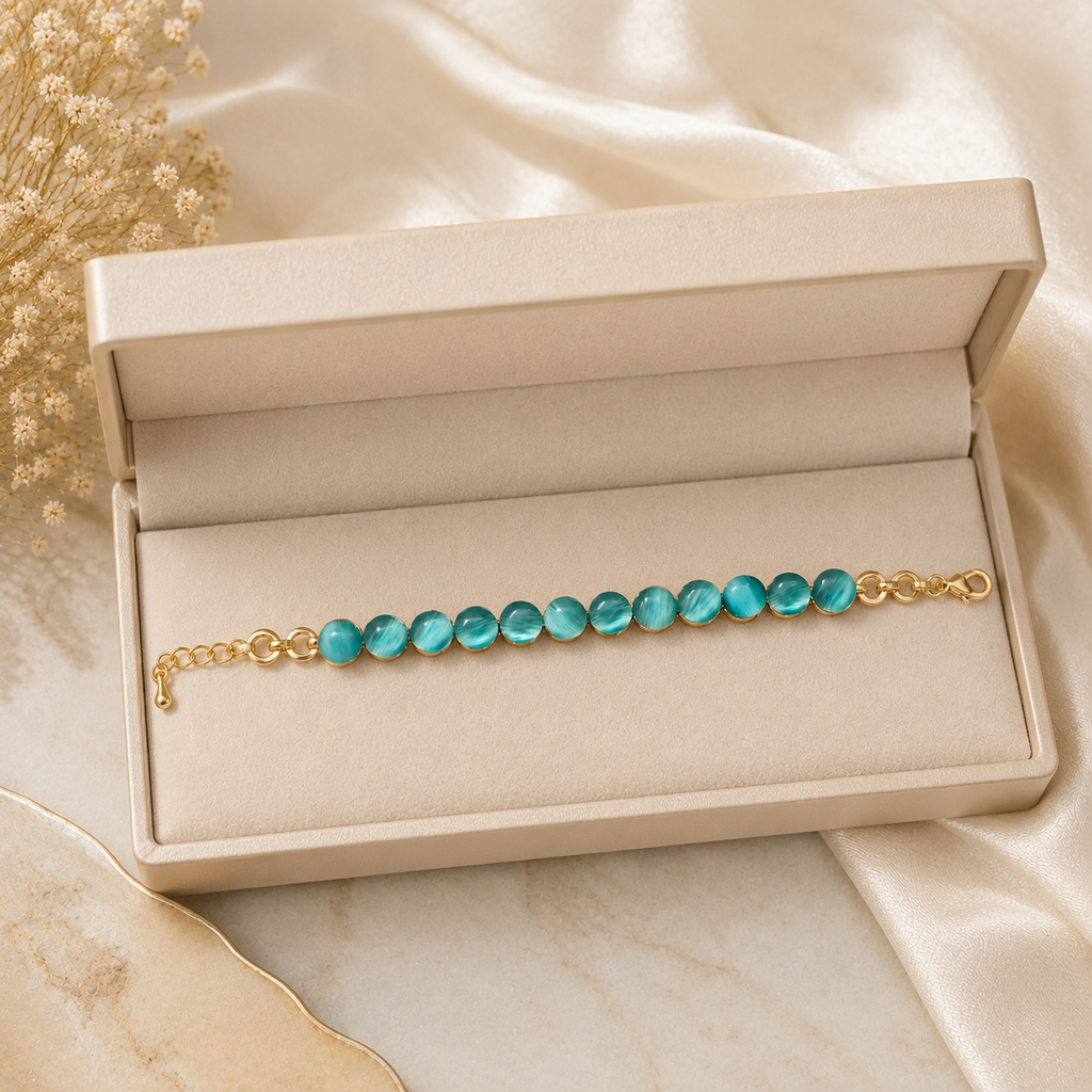 18K Gold Plated Turquoise Beaded Bracelet